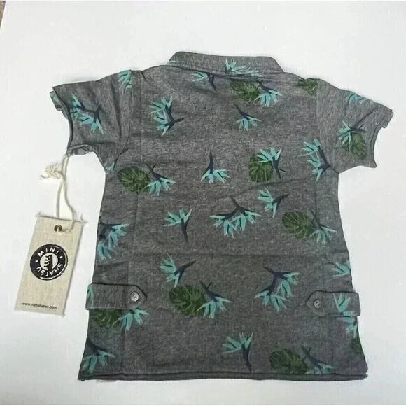 NWT Mini Shatsu Aloha Suspenders Polo Tropical/Birds Grey Toddler Boy 2T - Picture 7 of 13